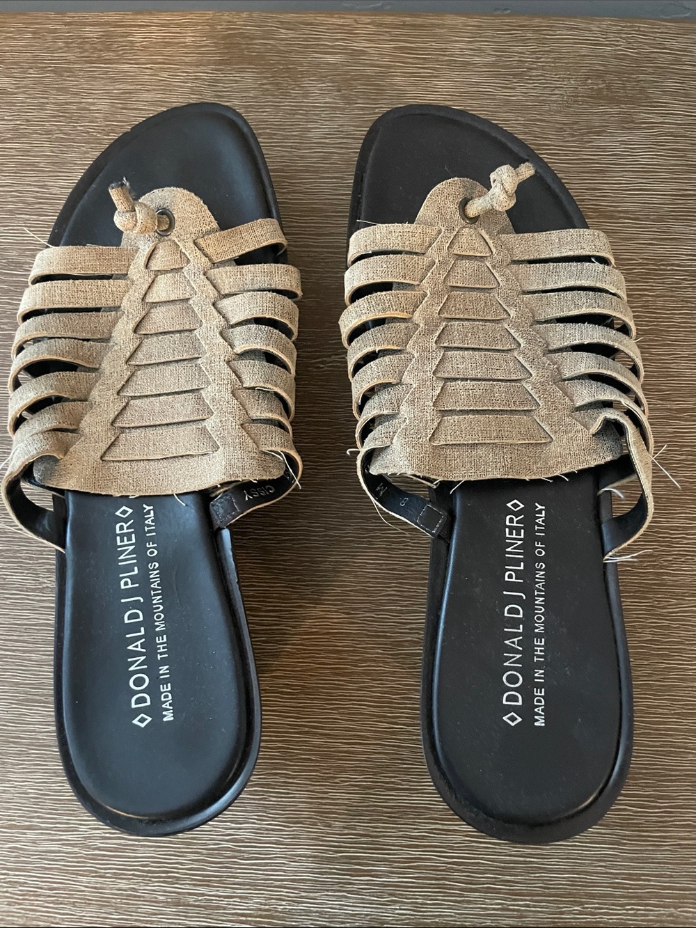 Donald J. Pliner Beige Woven Slide Sandals